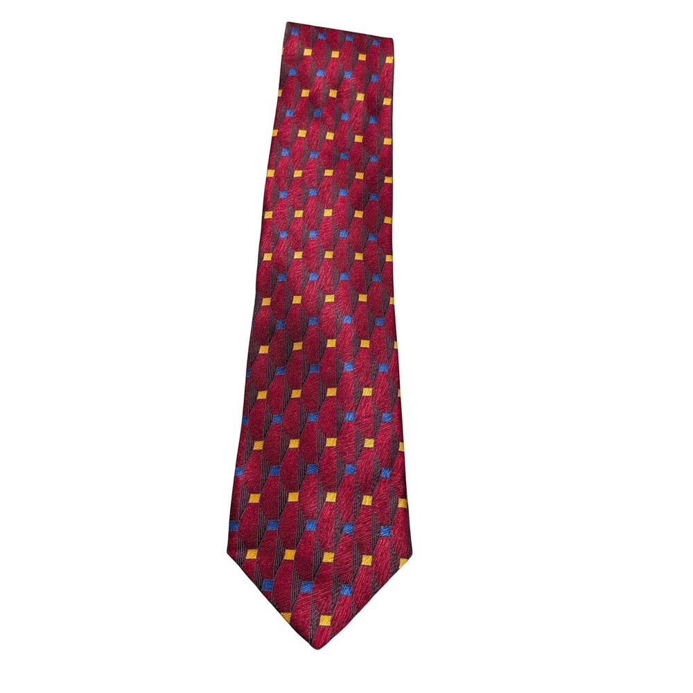 Tom James Necktie Mens OS Burgundy Executive Collection‎ Silk Geometric USA Made